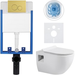 CERANO - Kompletní WC set Profi/Dure - bílá lesklá - WC tlačítko Duo/Zlatá - pro zazdění - 51x35  (CER-8050BD84284)