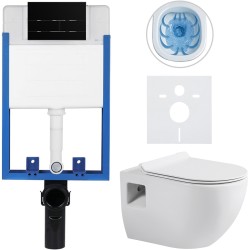 CERANO - Kompletní WC set Profi/Dure - bílá lesklá - WC tlačítko Line/Černá lesklá - pro zazdění - 51x35  (CER-8050BD84288)