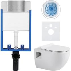 CERANO - Kompletní WC set Profi/Dure - bílá lesklá - WC tlačítko Line/Nerez - pro zazdění - 51x35  (CER-8050BD84290)