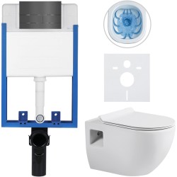 CERANO - Kompletní WC set Profi/Dure - bílá lesklá - WC tlačítko Line/Tmavě šedá - pro zazdění - 51x35  (CER-8050BD84294)