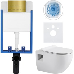 CERANO - Kompletní WC set Profi/Dure - bílá lesklá - WC tlačítko Line/Zlatá - pro zazdění - 51x35  (CER-8050BD84292)