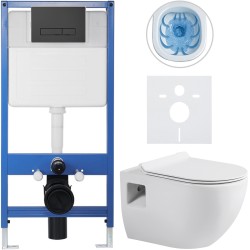 CERANO - Kompletní WC set Profi/Dure - bílá lesklá - WC tlačítko Slim/Černá matná - předstěnová instalace - 51x35  (CER-665884)