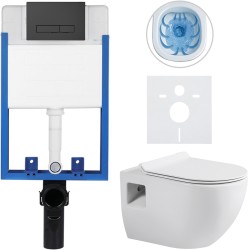 CERANO - Kompletní WC set Profi/Dure - bílá lesklá - WC tlačítko Slim/Černá matná - pro zazdění - 51x35  (CER-665881)
