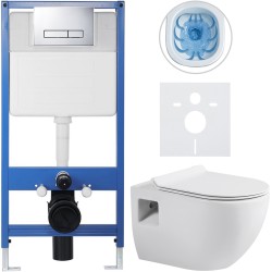 CERANO - Kompletní WC set Profi/Dure - bílá lesklá - WC tlačítko Slim/Chrom - předstěnová instalace - 51x35  (CER-665890)