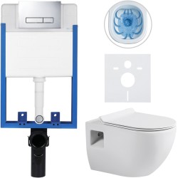 CERANO - Kompletní WC set Profi/Dure - bílá lesklá - WC tlačítko Slim/Chrom - pro zazdění - 51x35  (CER-665887)