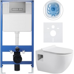 CERANO - Kompletní WC set Profi/Dure - bílá lesklá - WC tlačítko Slim/Tmavě šedá - předstěnová instalace - 51x35  (CER-899169)