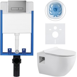 CERANO - Kompletní WC set Profi/Dure - bílá lesklá - WC tlačítko Slim/Tmavě šedá - pro zazdění - 51x35  (CER-751441)