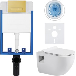 CERANO - Kompletní WC set Profi/Dure - bílá lesklá - WC tlačítko Slim/Zlatá - pro zazdění - 51x35  (CER-735157)