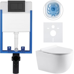 CERANO - Kompletní WC set Profi/Felci - bílá lesklá - WC tlačítko Classic/Černá matná - pro zazdění - 52,5x36  (CER-8050BD63)