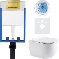 CERANO - Kompletní WC set Profi/Felci - bílá lesklá - WC tlačítko Classic/Zlatá - pro zazdění - 52,5x36  (CER-028937)
