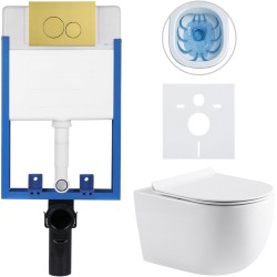 CERANO - Kompletní WC set Profi/Felci - bílá lesklá - WC tlačítko Duo/Zlatá - pro zazdění - 52,5x36  (CER-8050BD84320)