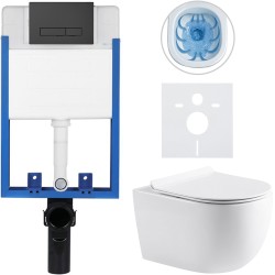 CERANO - Kompletní WC set Profi/Felci - bílá lesklá - WC tlačítko Slim/Černá matná - pro zazdění - 52,5x36  (CER-8050BD57)
