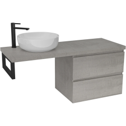 CERANO - Koupelnová skříňka Carole - betonově šedá + deska pod umyvadlo Navira Pro - 36 mm + konzole černá - 120x46x51,6  (CER-606168)