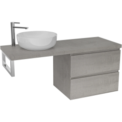 CERANO - Koupelnová skříňka Carole - betonově šedá + deska pod umyvadlo Navira Pro - 36 mm + konzole chrom - 120x46x51,6  (CER-606171)