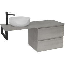CERANO - Koupelnová skříňka Carole - betonově šedá + deska pod umyvadlo Navira Slim - 18 mm + konzole černá - 120x46x49,8  (CER-606096)