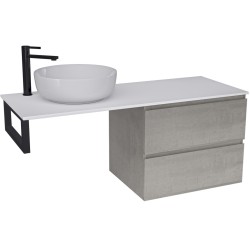 CERANO - Koupelnová skříňka Carole - betonově šedá + deska pod umyvadlo z lit. mramoru Elanys - 12 mm + konzole černá - 120x46x49,2  (CER-679311)