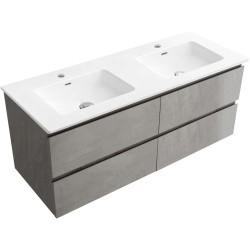 CERANO - Koupelnová skříňka Carole - betonově šedá + keramické dvojumyvadlo Novo - bílá lesklá - 121x49,5x46,5  (CER-8050BD85856)