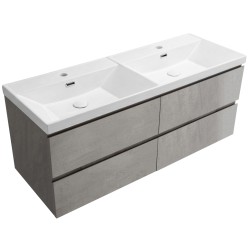 CERANO - Koupelnová skříňka Carole - betonově šedá + keramické dvojumyvadlo Viano - bílá lesklá - 121,5x53x46,4  (CER-262719)