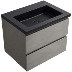 CERANO - Koupelnová skříňka Carole - betonově šedá + umyvadlo z lit. mramoru Ovo - černá matná - 60,5x53x46,5  (CER-8050BD85866)