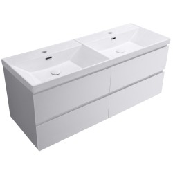 CERANO - Koupelnová skříňka Carole - bílá matná + keramické dvojumyvadlo Viano - bílá lesklá - 121,5x53x46,4  (CER-091546)