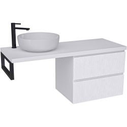 CERANO - Koupelnová skříňka Carole - bílá matná rýhovaná + deska pod umyvadlo Navira Pro - 36 mm + konzole černá - 160x46x51,6  (CER-400526)