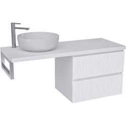CERANO - Koupelnová skříňka Carole - bílá matná rýhovaná + deska pod umyvadlo Navira Pro - 36 mm + konzole chrom - 120x46x51,6  (CER-180248)