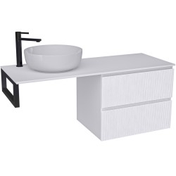 CERANO - Koupelnová skříňka Carole - bílá matná rýhovaná + deska pod umyvadlo Navira Slim - 18 mm + konzole černá - 160x46x49,8  (CER-205042)