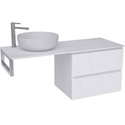 CERANO - Koupelnová skříňka Carole - bílá matná rýhovaná + deska pod umyvadlo Navira Slim - 18 mm + konzole chrom - 160x46x49,8  (CER-371821)