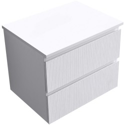 CERANO - Koupelnová skříňka Carole - bílá matná rýhovaná + deska pod umyvadlo z lit. mramoru Elanys - 12 mm - bílá matná - 60x49,2x46  (CER-714878)