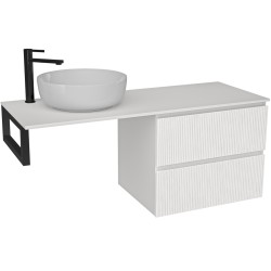 CERANO - Koupelnová skříňka Carole - bílá matná rýhovaná + deska pod umyvadlo z lit. mramoru Elanys - 12 mm + konzole černá - 160x46x49,2  (CER-600164)