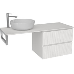 CERANO - Koupelnová skříňka Carole - bílá matná rýhovaná + deska pod umyvadlo z lit. mramoru Elanys - 12 mm + konzole chrom - 160x46x49,2  (CER-609948)