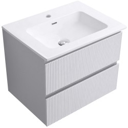 CERANO - Koupelnová skříňka Carole - bílá matná rýhovaná + keramické umyvadlo Novo - bílá lesklá - 61x49,5x46,5  (CER-748125)