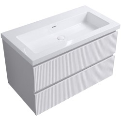 CERANO - Koupelnová skříňka Carole - bílá matná rýhovaná + umyvadlo z lit. mramoru Ovo - bílá lesklá - 100,5x53x46,5  (CER-868414)