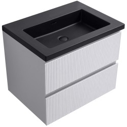CERANO - Koupelnová skříňka Carole - bílá matná rýhovaná + umyvadlo z lit. mramoru Ovo - černá matná - 60,5x53x46,5  (CER-816730)