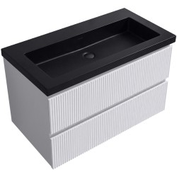 CERANO - Koupelnová skříňka Carole - bílá matná rýhovaná + umyvadlo z lit. mramoru Ovo - černá matná - 70,5x53x46,5  (CER-864350)