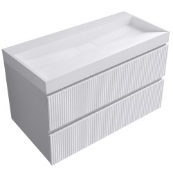 CERANO - Koupelnová skříňka Carole - bílá matná rýhovaná + umyvadlo z lit. mramoru Vita - bílá lesklá - 100x58x46  (CER-507249)