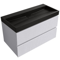 CERANO - Koupelnová skříňka Carole - bílá matná rýhovaná + umyvadlo z lit. mramoru Vita - černá matná - 100x58x46  (CER-565269)