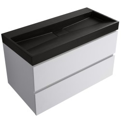 CERANO - Koupelnová skříňka Carole - bílá matná + umyvadlo z lit. mramoru Vita - černá matná - 100x58x46  (CER-669025)