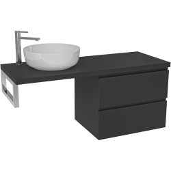 CERANO - Koupelnová skříňka Carole - černá matná + deska pod umyvadlo Navira Pro - 36 mm + konzole chrom - 160x46x51,6  (CER-606231)