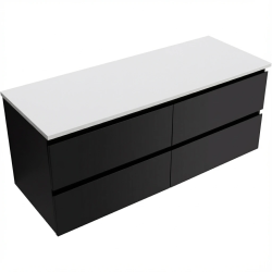 CERANO - Koupelnová skříňka Carole - černá matná + deska pod umyvadlo z lit. mramoru Elanys - 12 mm - bílá matná - 120x49,2x46  (CER-679343)