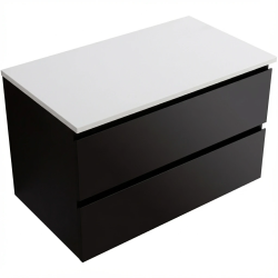 CERANO - Koupelnová skříňka Carole - černá matná + deska pod umyvadlo z lit. mramoru Elanys - 12 mm - bílá matná - 80x49,2x46  (CER-679345)