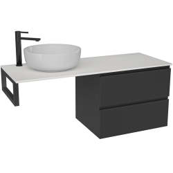 CERANO - Koupelnová skříňka Carole - černá matná + deska pod umyvadlo z lit. mramoru Elanys - 12 mm + konzole černá - 160x46x49,2  (CER-679331)