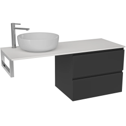 CERANO - Koupelnová skříňka Carole - černá matná + deska pod umyvadlo z lit. mramoru Elanys - 12 mm + konzole chrom - 160x46x49,2  (CER-679332)