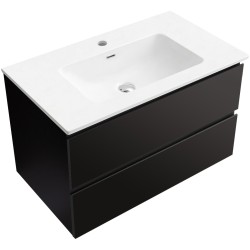 CERANO - Koupelnová skříňka Carole - černá matná + keramické umyvadlo Novo - bílá lesklá - 81x49,5x46,5  (CER-979869)