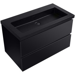 CERANO - Koupelnová skříňka Carole - černá matná + umyvadlo z lit. mramoru Ovo - černá matná - 80,5x53x46,5  (CER-979926)