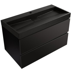 CERANO - Koupelnová skříňka Carole - černá matná + umyvadlo z lit. mramoru Vita - černá matná - s otvorem - 100x58x46  (CER-669052)
