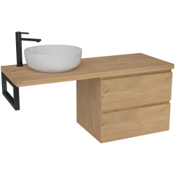 CERANO - Koupelnová skříňka Carole - dub medový + deska pod umyvadlo Navira Pro - 36 mm + konzole černá - 140x46x51,6  (CER-606210)