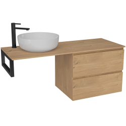 CERANO - Koupelnová skříňka Carole - dub medový + deska pod umyvadlo Navira Slim - 18 mm + konzole černá - 120x46x49,8  (CER-606114)