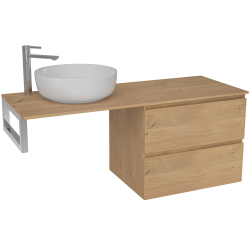 CERANO - Koupelnová skříňka Carole - dub medový + deska pod umyvadlo Navira Slim - 18 mm + konzole chrom - 140x46x49,8  (CER-606141)