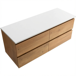 CERANO - Koupelnová skříňka Carole - dub medový + deska pod umyvadlo z lit. mramoru Elanys - 12 mm - bílá matná - 140x49,2x46  (CER-8050BD85520)
